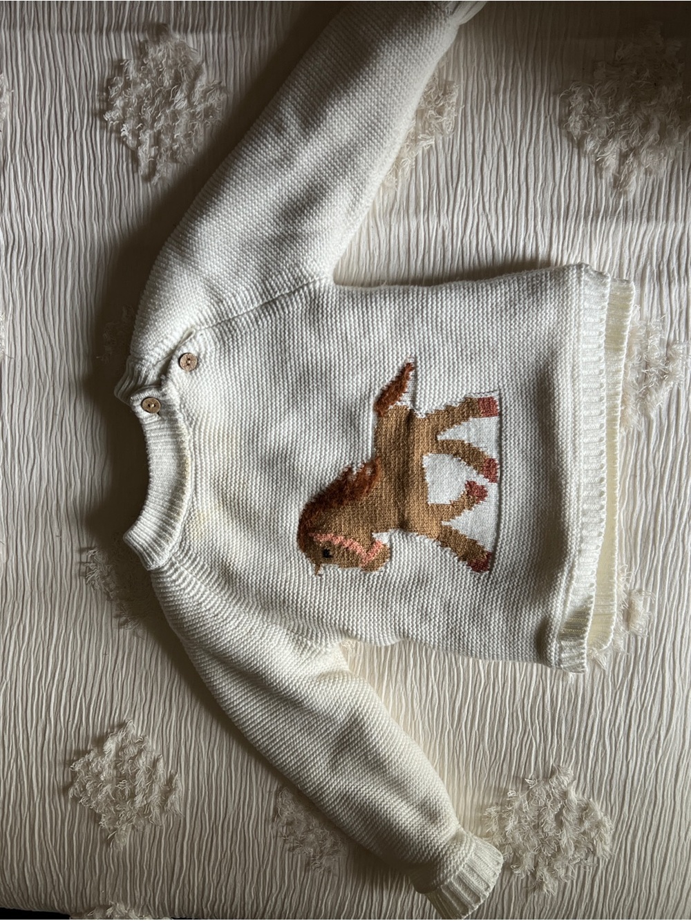 Cream Baby Sweater with Horse Motif